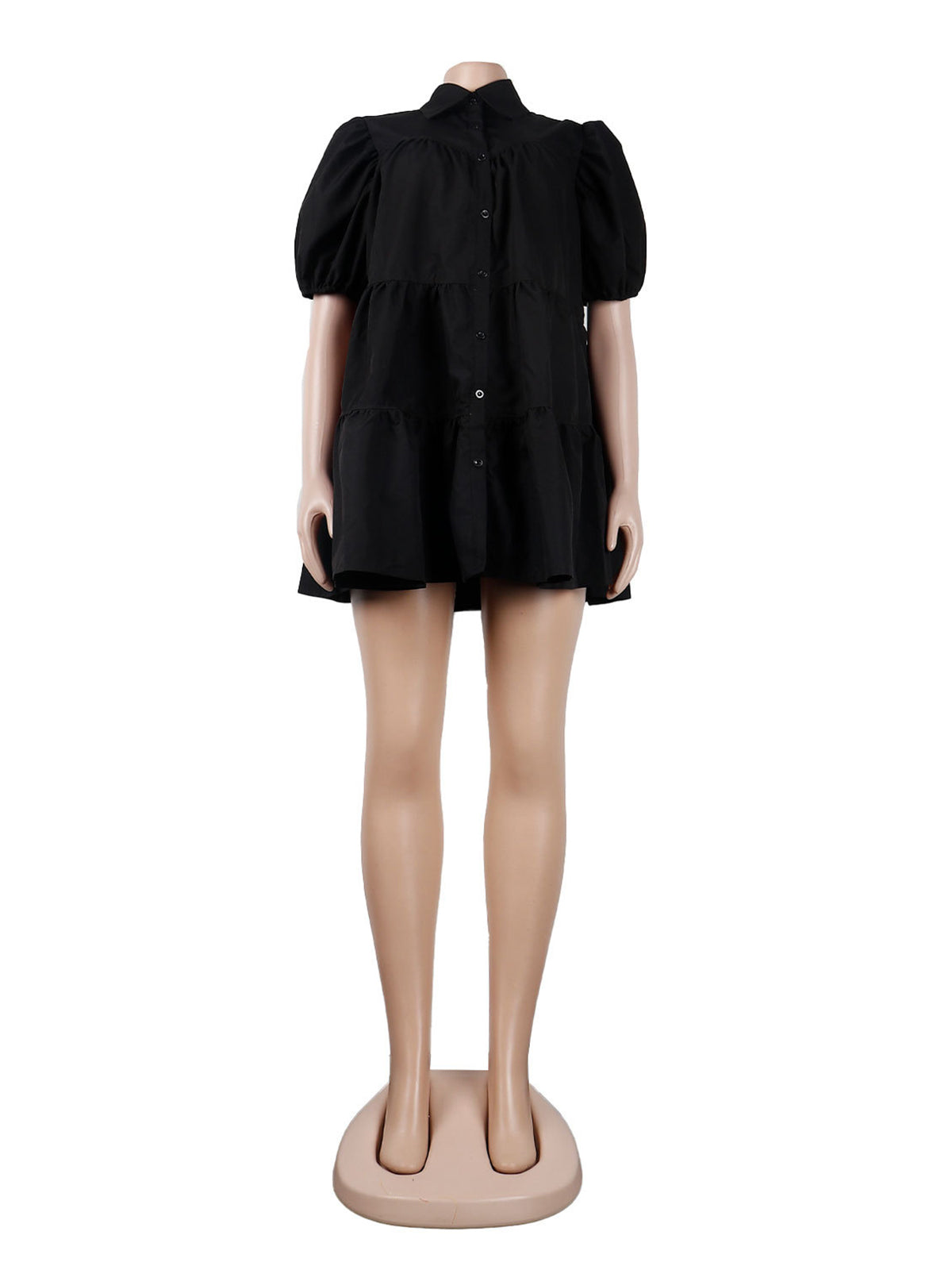 Casual Turn-down Collar Ruffle Loose Dress