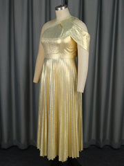 Metallic Pleated One Shoulder Sleeveless Party Dresses
