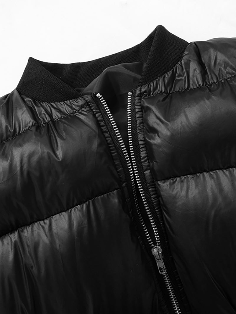 Black Cropped Short Sleeve Puffer Jackets Coats