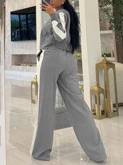 Casual Zip Up Crop Top Wide Leg Pants Sports Set