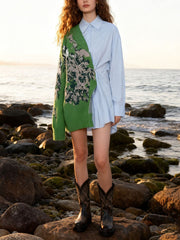 Fashion Patchwork Knit Casual Loose Blouse