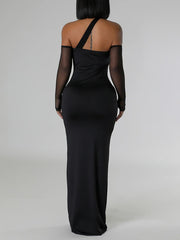 Sexy Asymmetric Mesh Patchwork Cocktail Party Dress