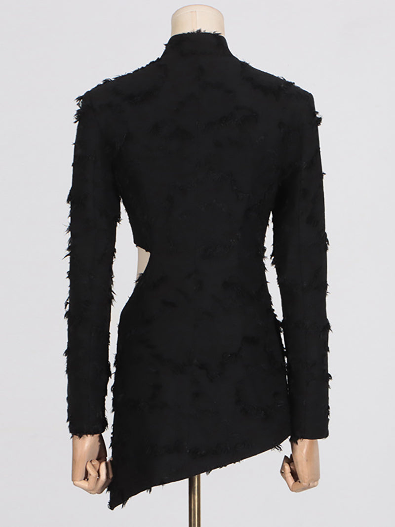 Solid Patchwork Button Hollow Out Blazer