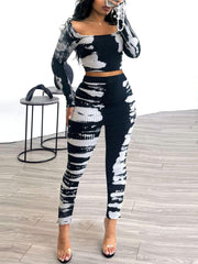 Sexy Print Elastic Slim Two Piece Set