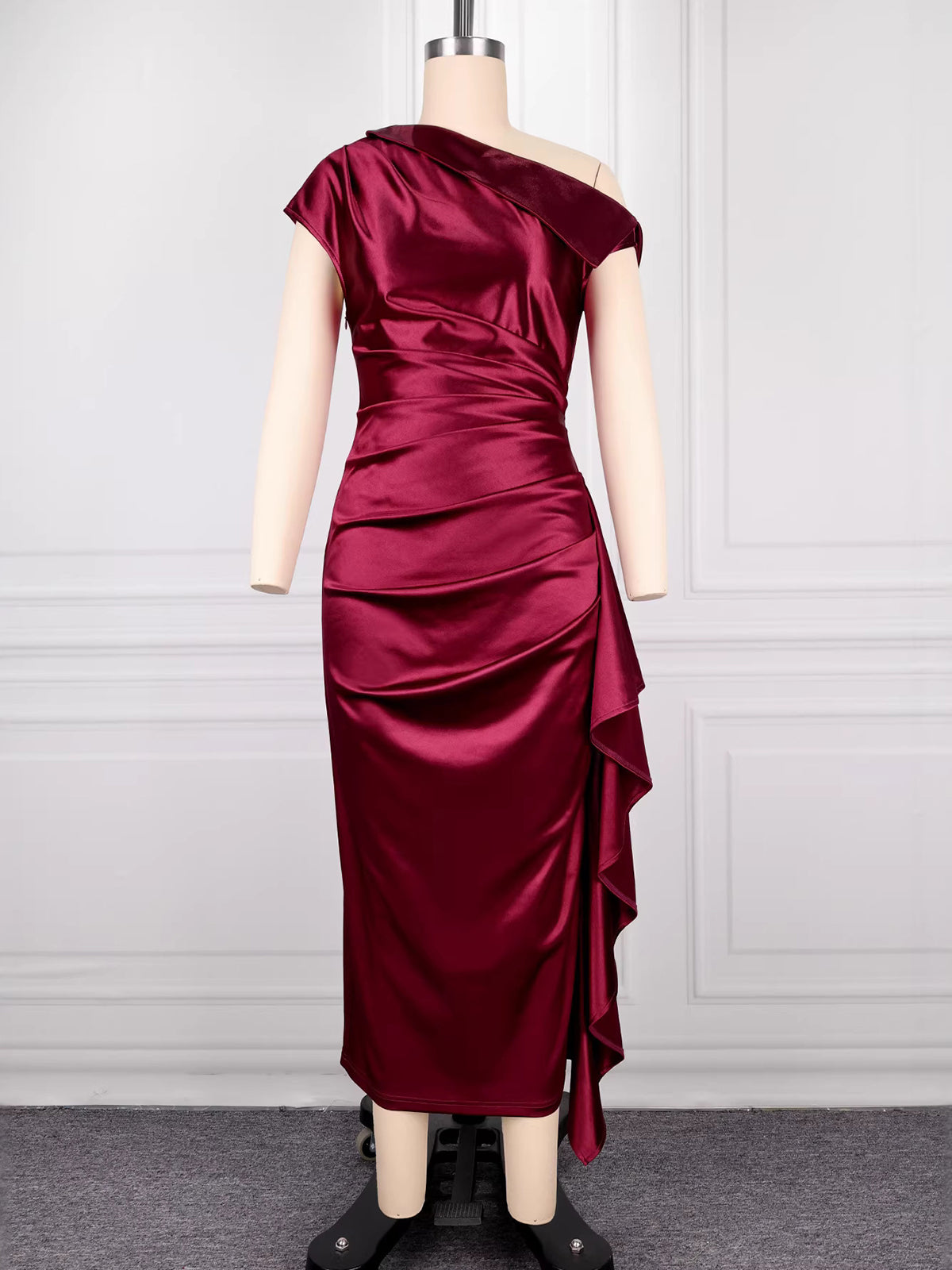 Elegant One-shoulder Satin Ruffles Evening Dress