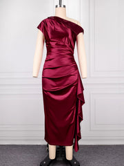 Elegant One-shoulder Satin Ruffles Evening Dress
