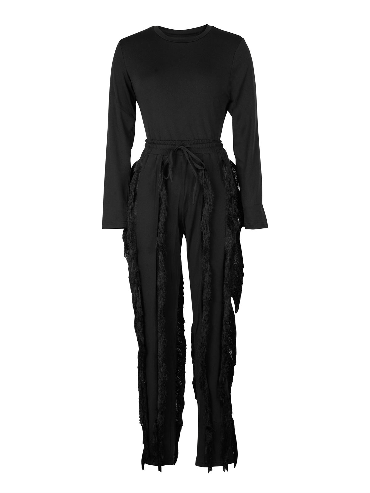 Casual Long Sleeve Bodysuit Tassels Pants Set