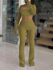 Casual Knit Hollow Out Three Piece Set