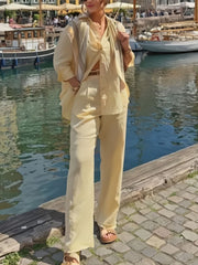 Casual Lapel Long Sleeve Shirt And Trousers Set