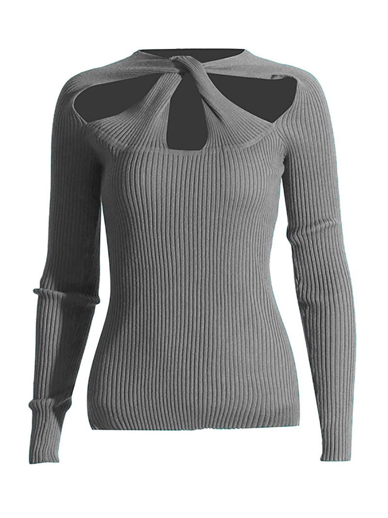 Sexy Hollow Out Solid Long Sleeve Women's Top