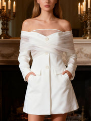 Off Shoulder Mesh Wrap Blazer-boutique