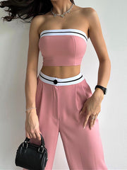 Sports Tank Top Contrast Color High Waist Pants Set