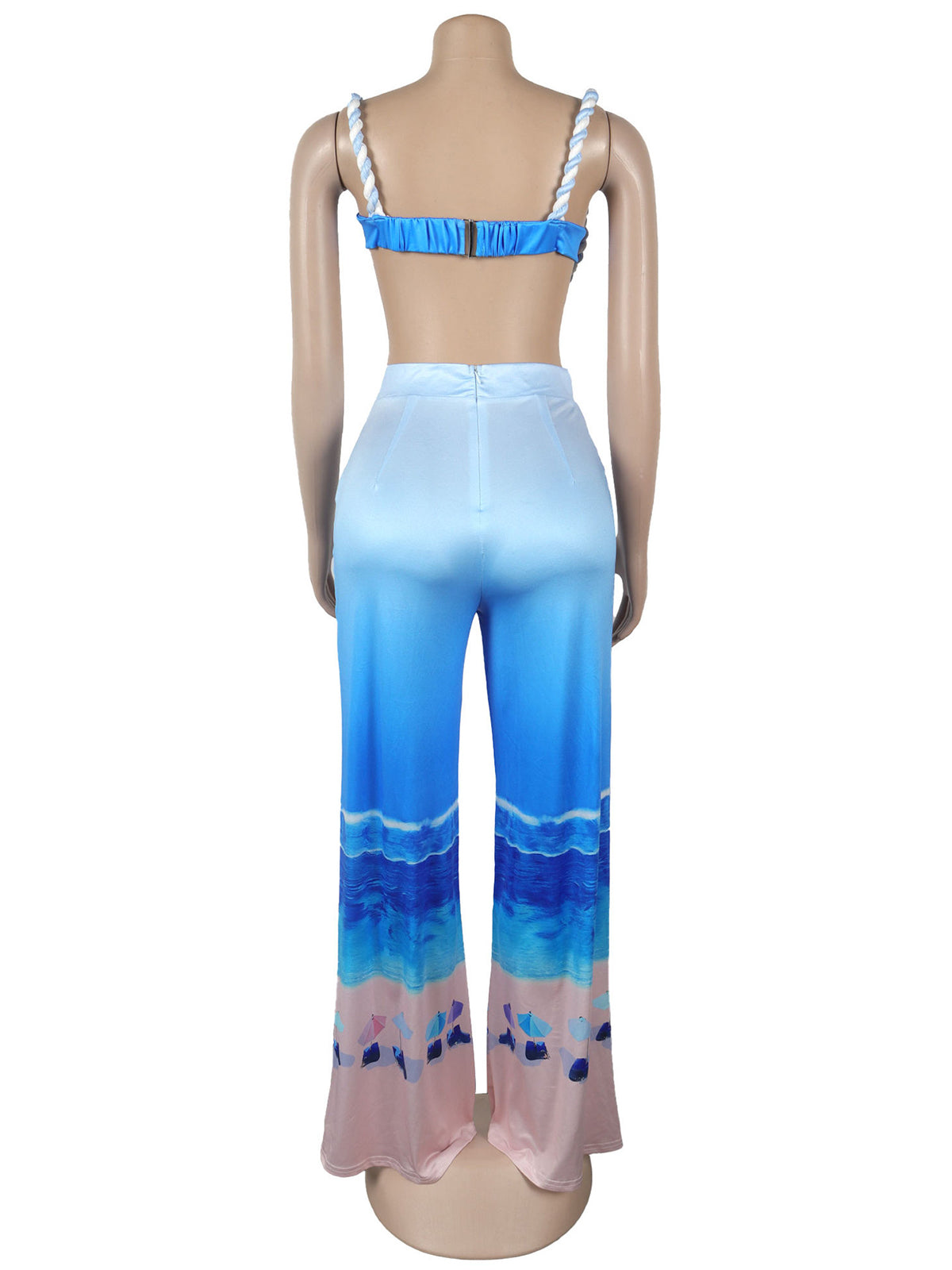 Casual Print Crop Top and Wide Leg Pants Vacation Sets