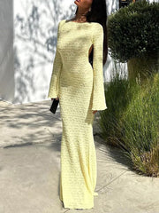 Sexy Backless Bell Sleeve Bodycon Maxi Dress
