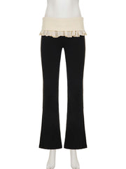 Casual Rib Knit Ruffles Patchwork Trousers