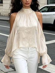 Fashion Stand Collar Off Shoulder Long Sleeve Loose Shirt