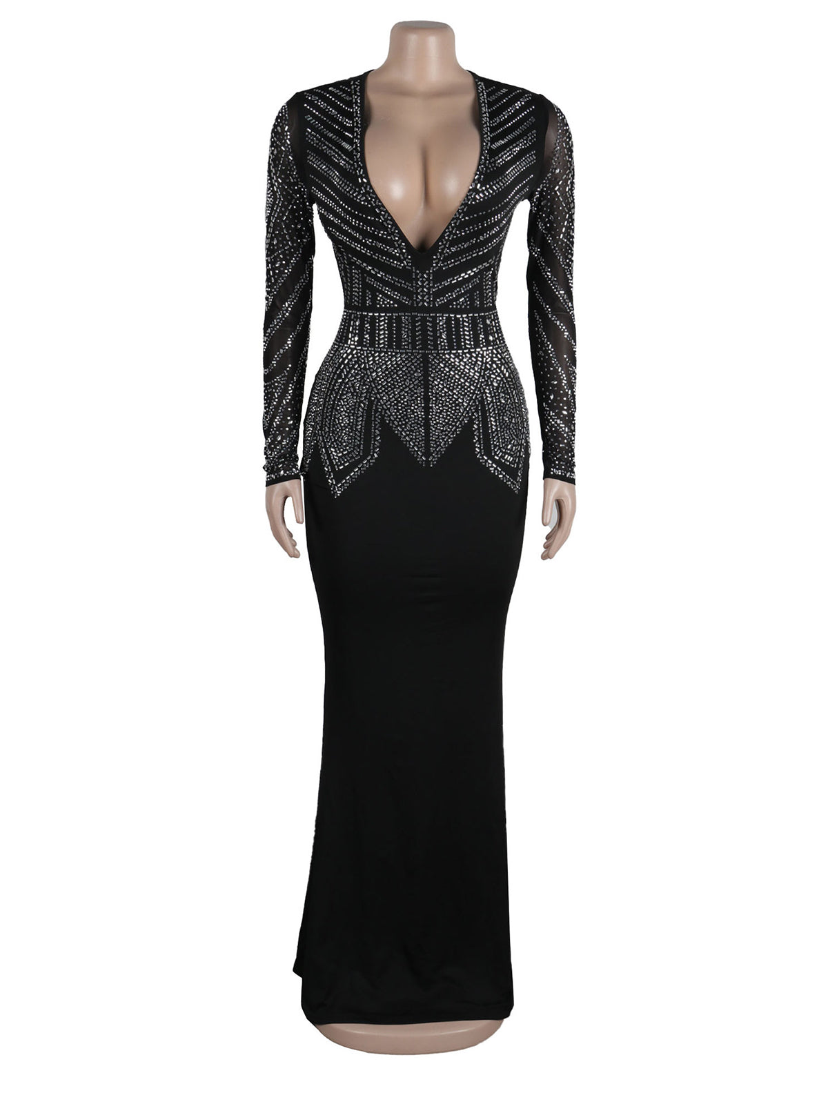 Sexy V Neck Rhinestone Club Dress