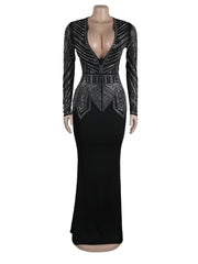 Sexy V Neck Rhinestone Club Dress