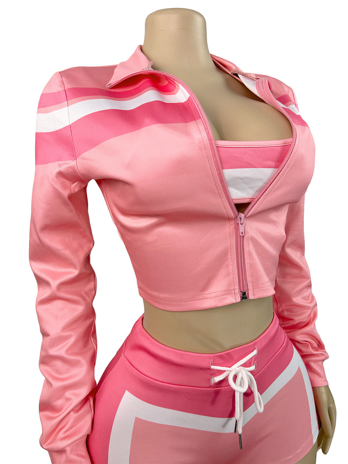 Stripe Zipper Contrast Color Sports Casual Set