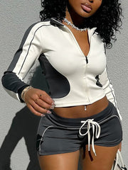 Stand Collar Sports Top and Shorts Two-Piece Set