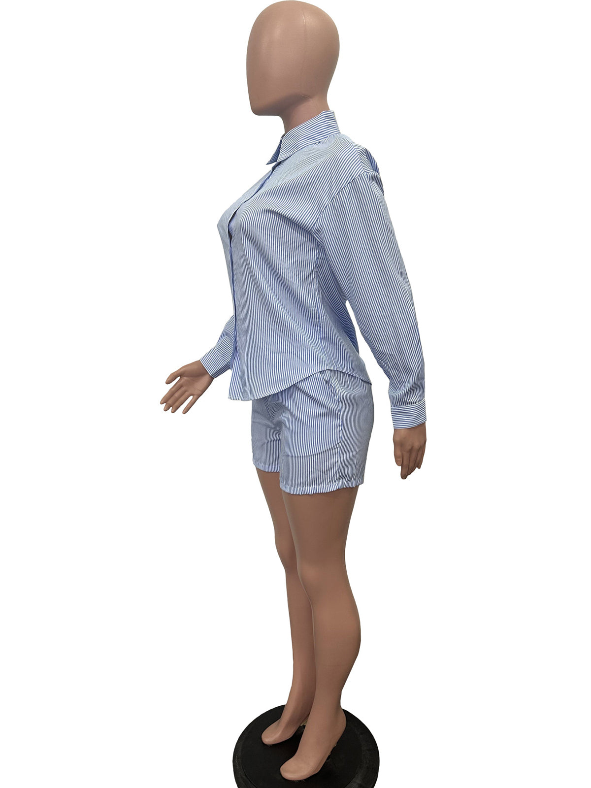 Casual Stripe Button Down Shirt And Shorts Sets