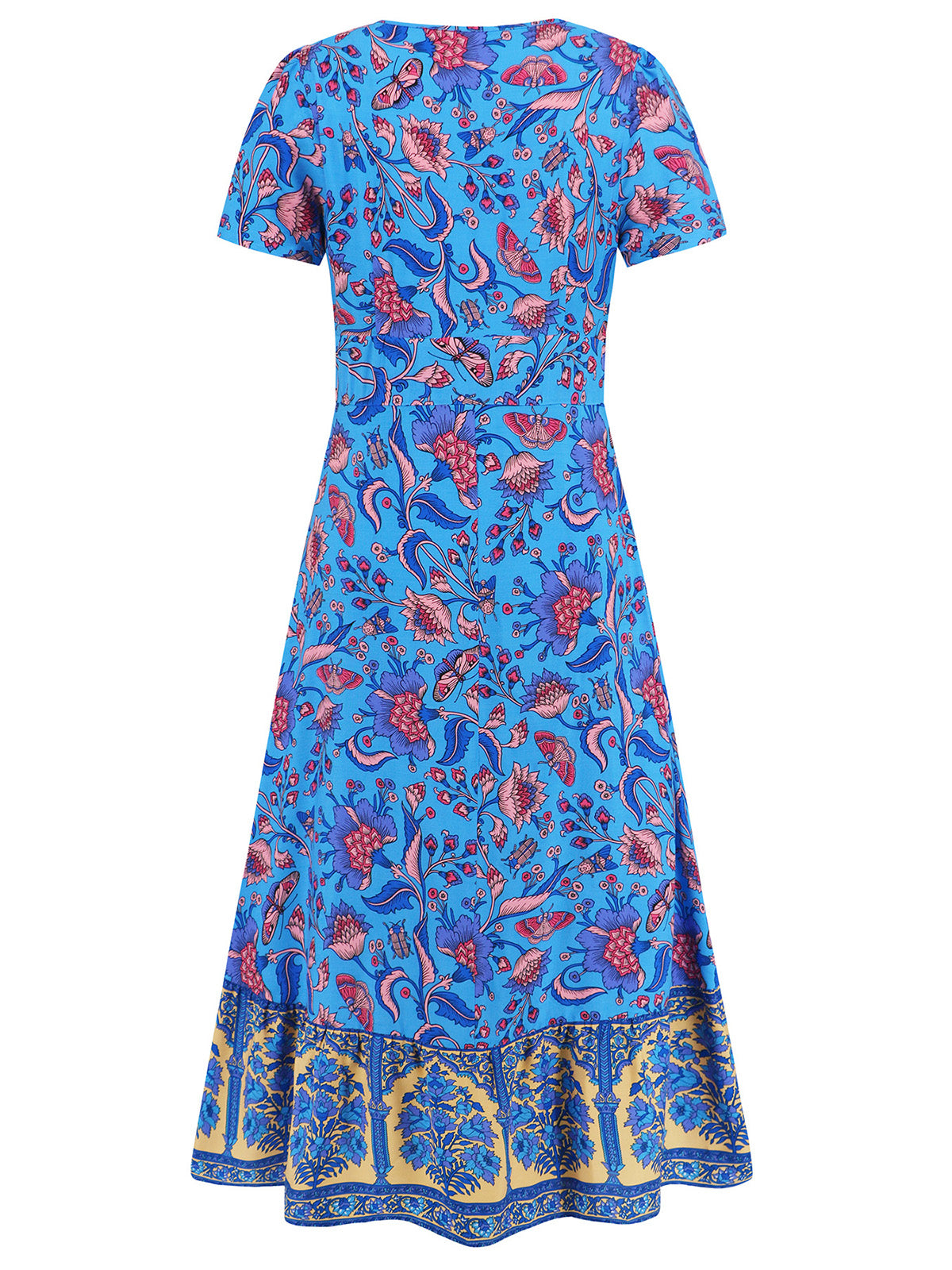 Casual V-neck Print Short Sleeve Slim Midi Dress