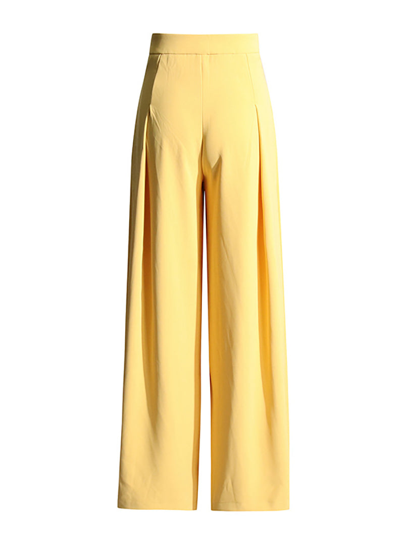 Elegant V Neck Blazer Elastic Waist Wide Leg Pants SuitSets