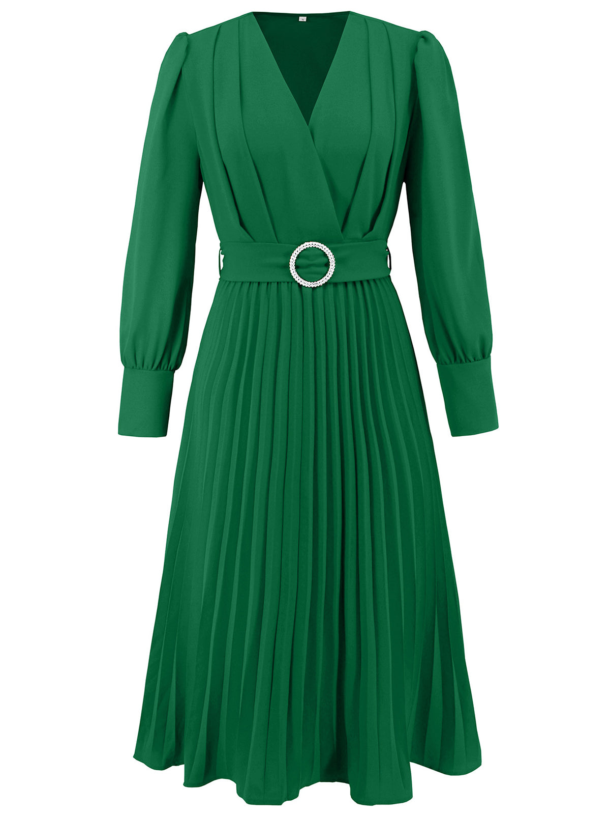 Graceful V-Neck Long Sleeve Belted Midi Dress