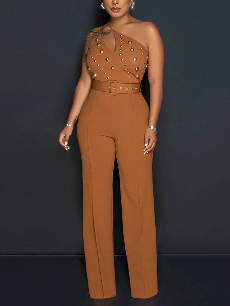 One Shoulder Backless Slim Jumpsuit