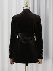 Sequin Panel Belted Tailored Jacket-boutique