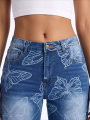 Butterfly Print High Waist Wide Leg Jeans