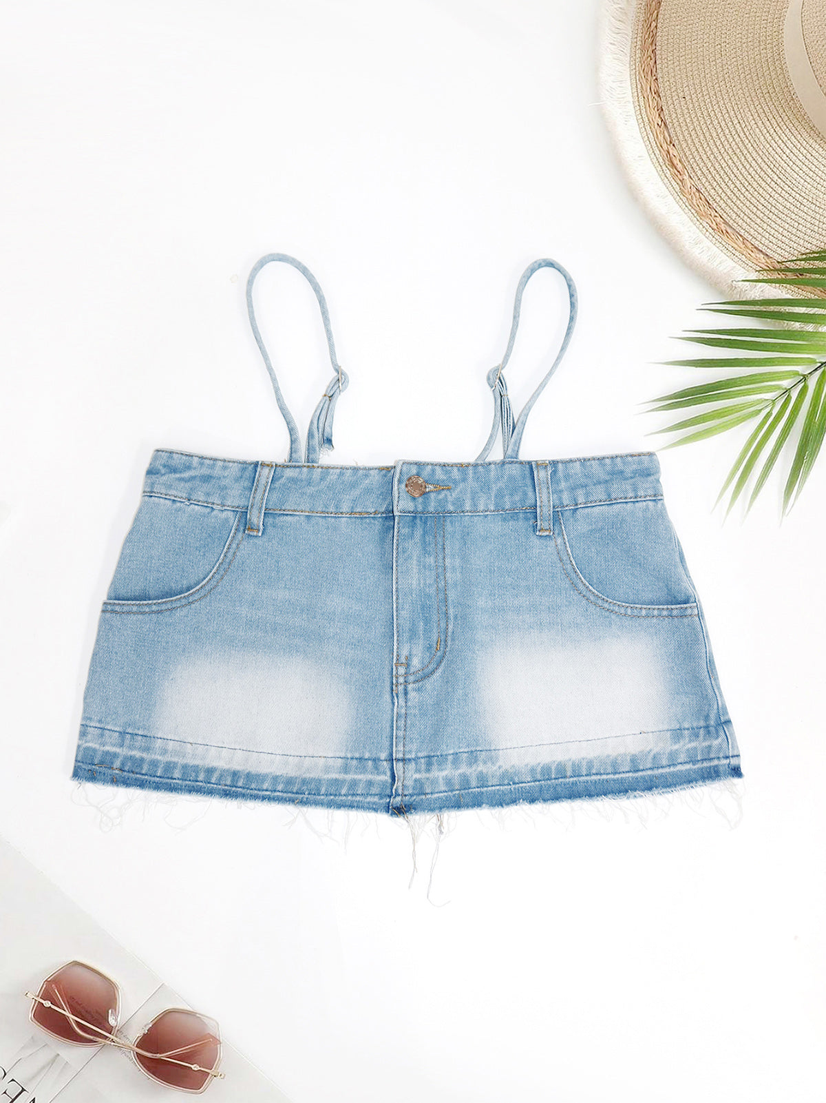 Fashion Bandeau Denim Strap Top