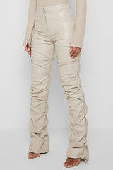 Casual PU Leather Ruched Pants