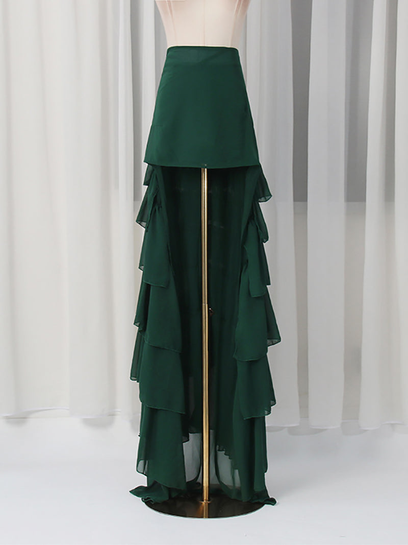 High Waist Ruffle Tiered Irregular Maxi Dress