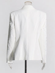 Sparkly Rhinestone White Peak Lapel Blazer