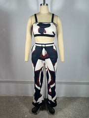 Fashion Print Wide Leg Pants Casual Three Piece Set