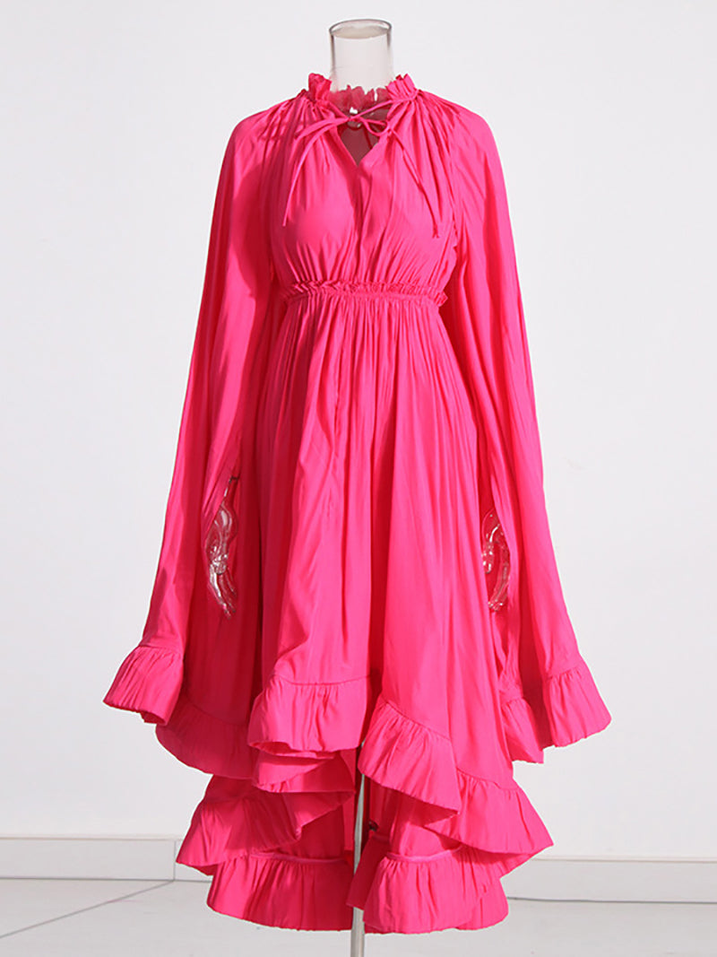 Fashion Cloak Sleeve Ruffles Pleated Long Dress