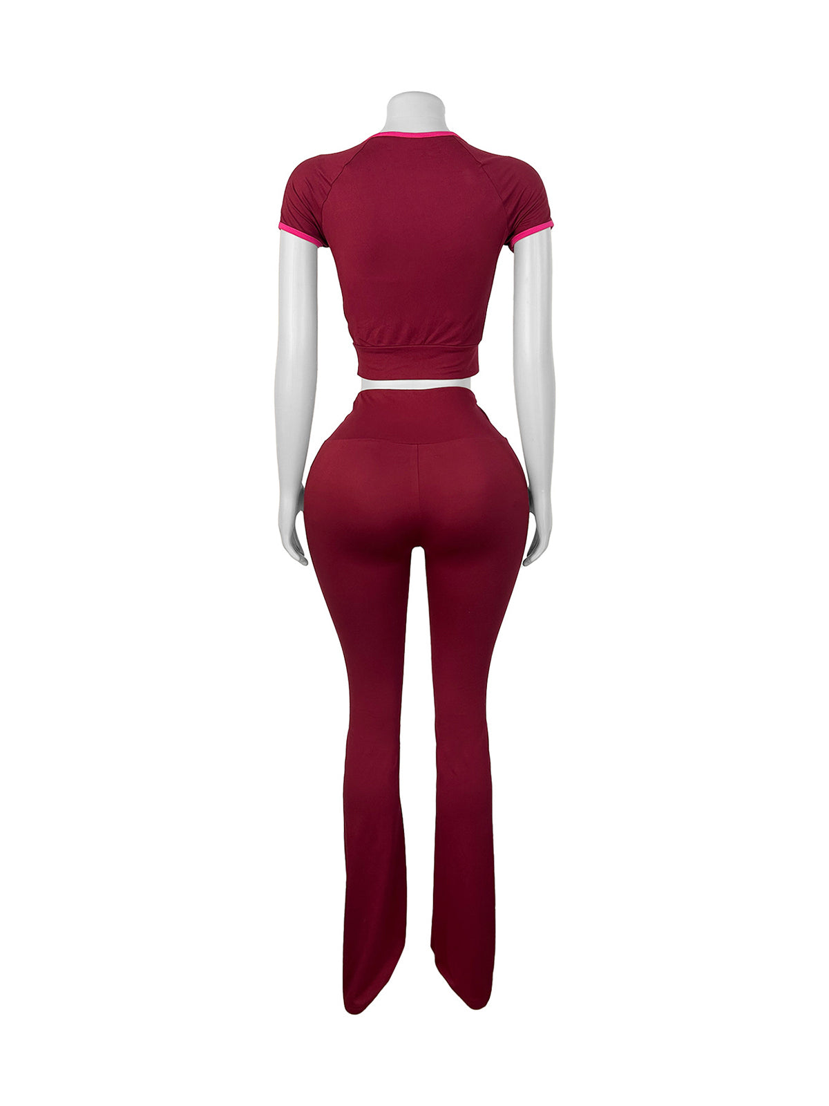 Round Collar Zipper Cropped Top High Waist Pant Sets