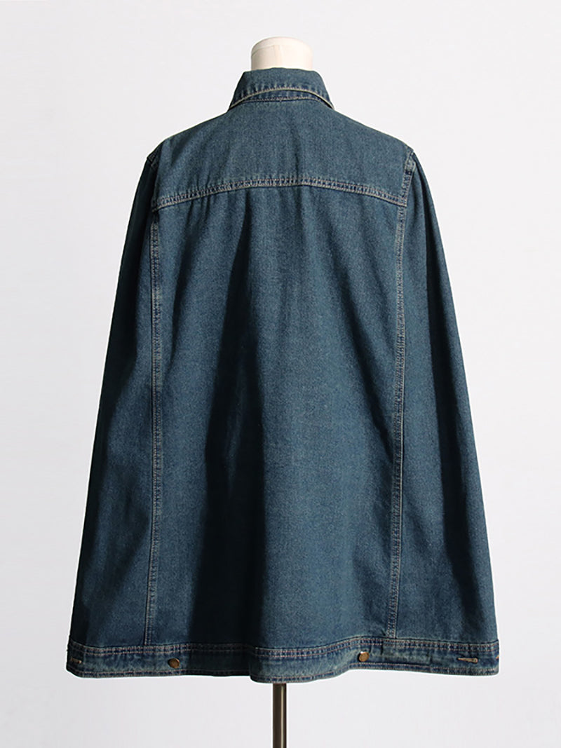 Spliced Pocket Cape Sleeve Loose Denim Jacket