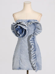 Floral Ruffle Denim Mini Dress