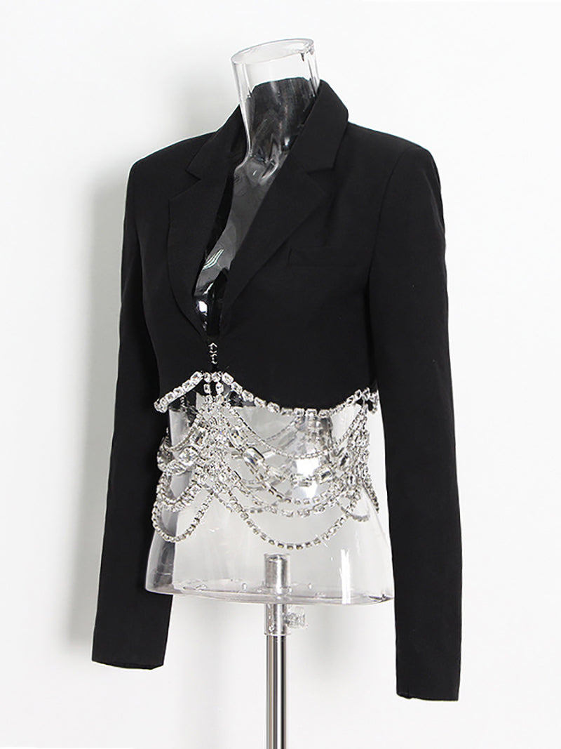 Fashion Rhinestone Chain Suit Blazer Jacket