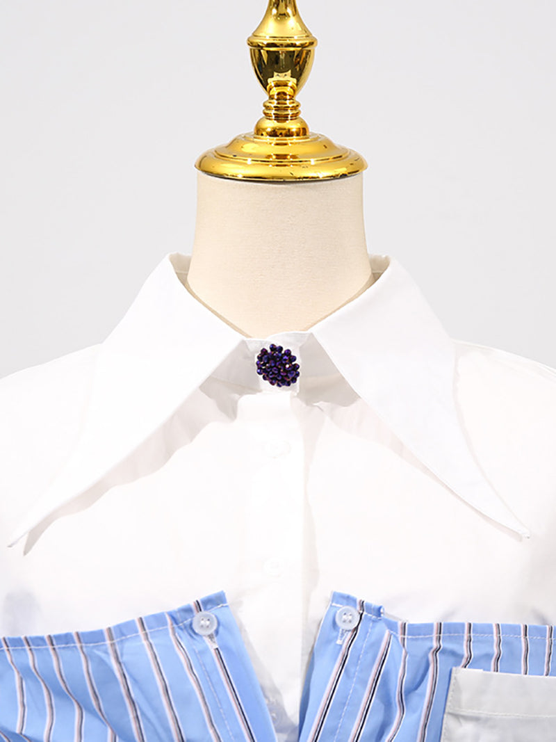 Fashion Patchwork Stripe Loose Shirt