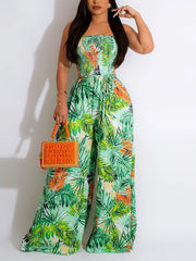 Fashion Strapless Print Wide leg Jumpsuit