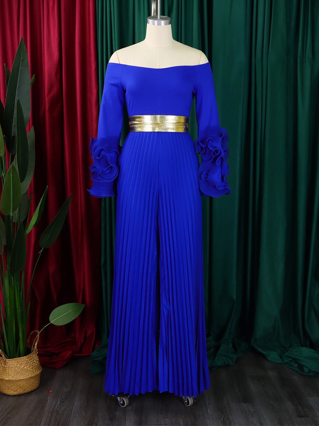 Fashion Off Shoulder Ruffles Sleeve Wide Leg Jumpsuit