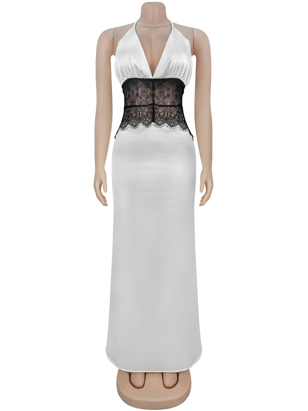 Sexy Lace Patchwork Halter Backless Maxi Dress