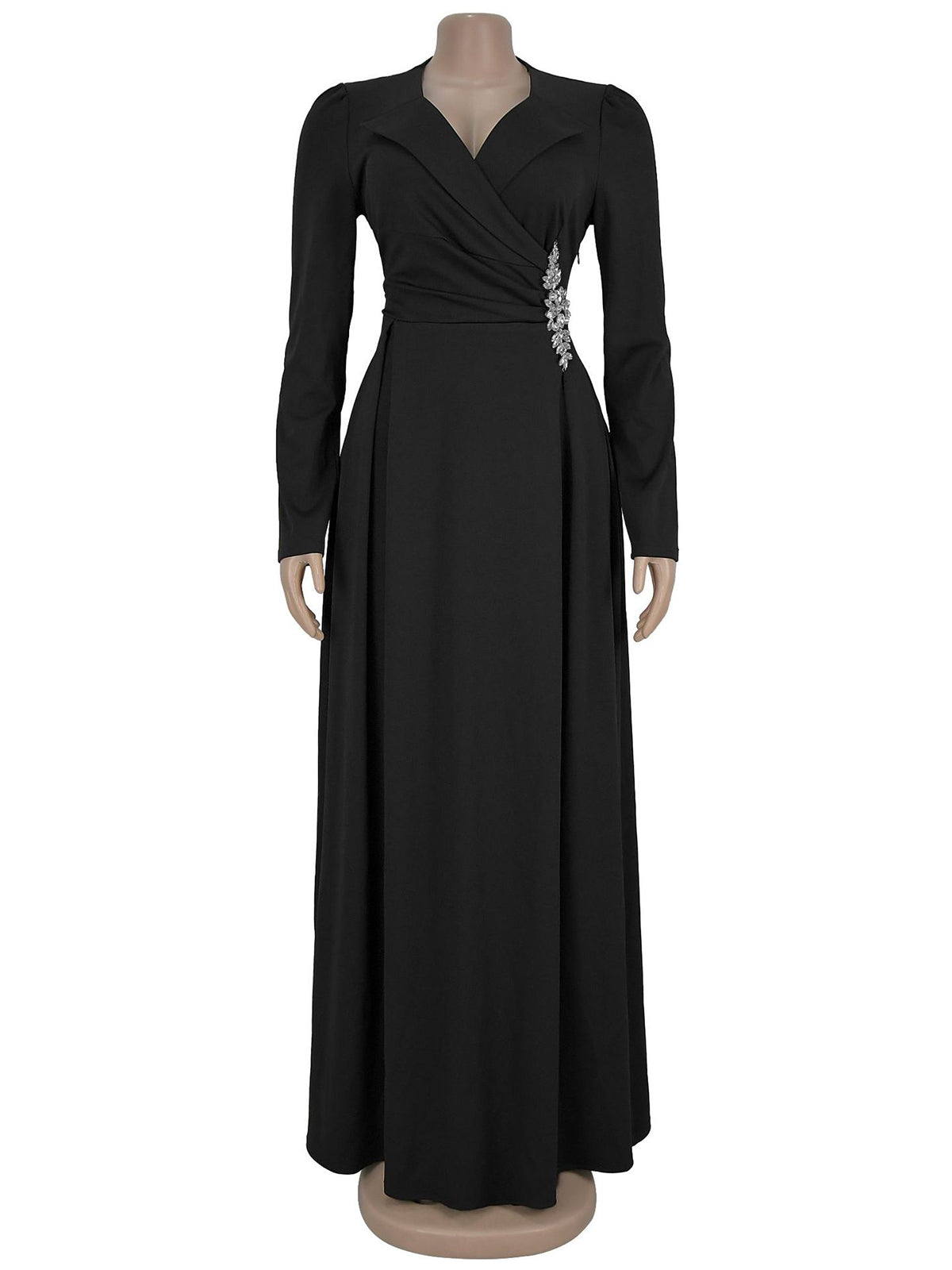 Elegant V Neck Long Sleeve Slim Evening Dress