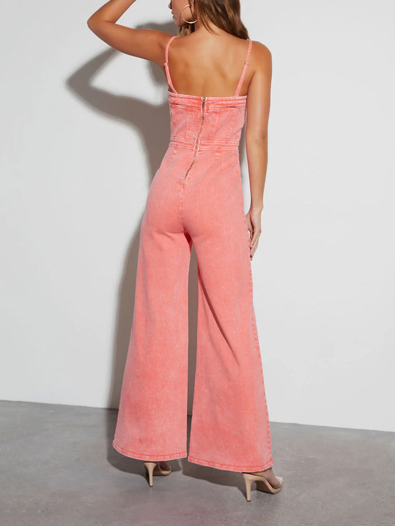 Fashion Slim Suspender Denim Jumpsuit