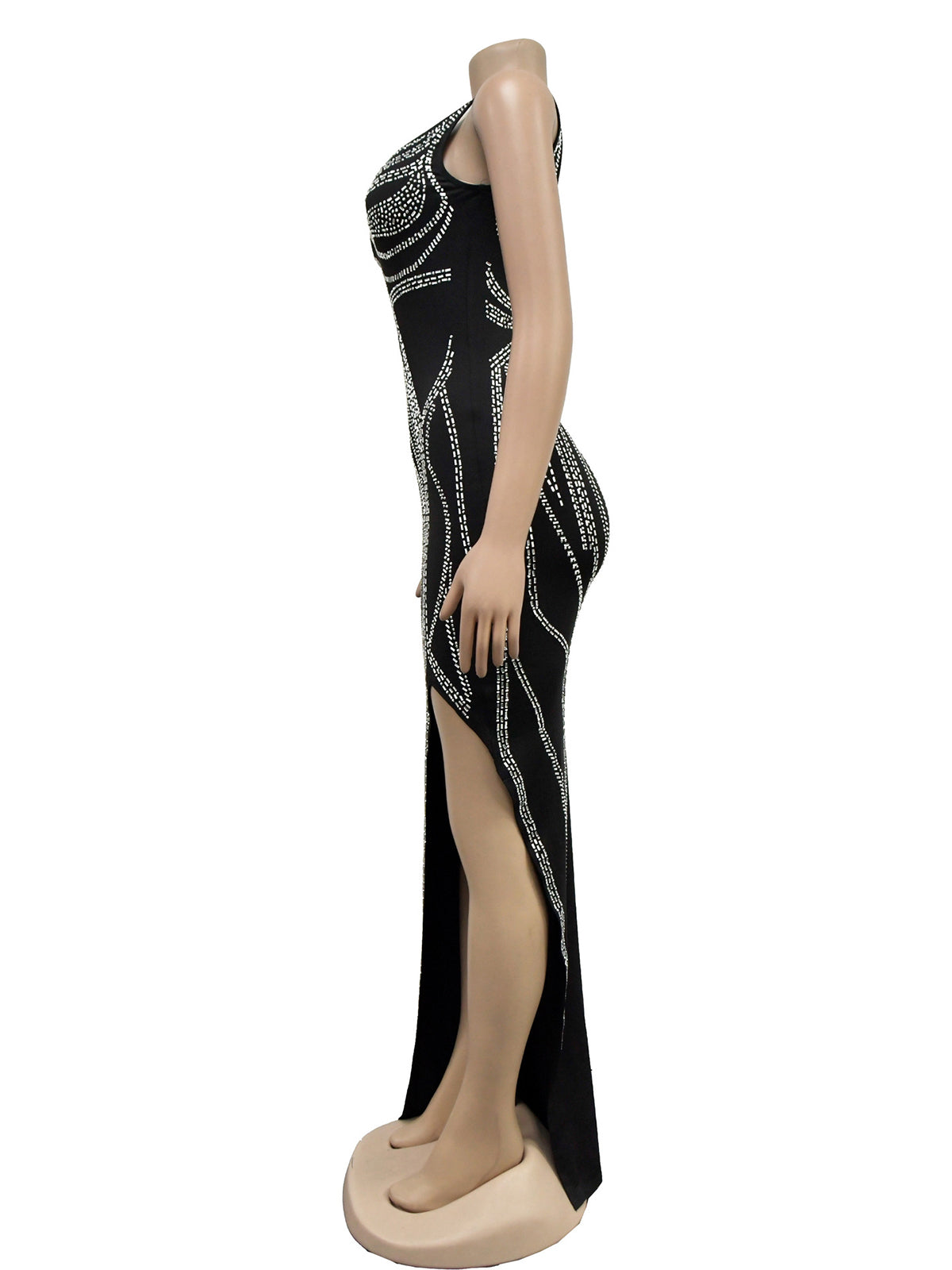 Sexy Rhinestone High Slit Club Dress