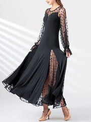 Polka Dot Lace Patchwork Lantern Sleeve Dress