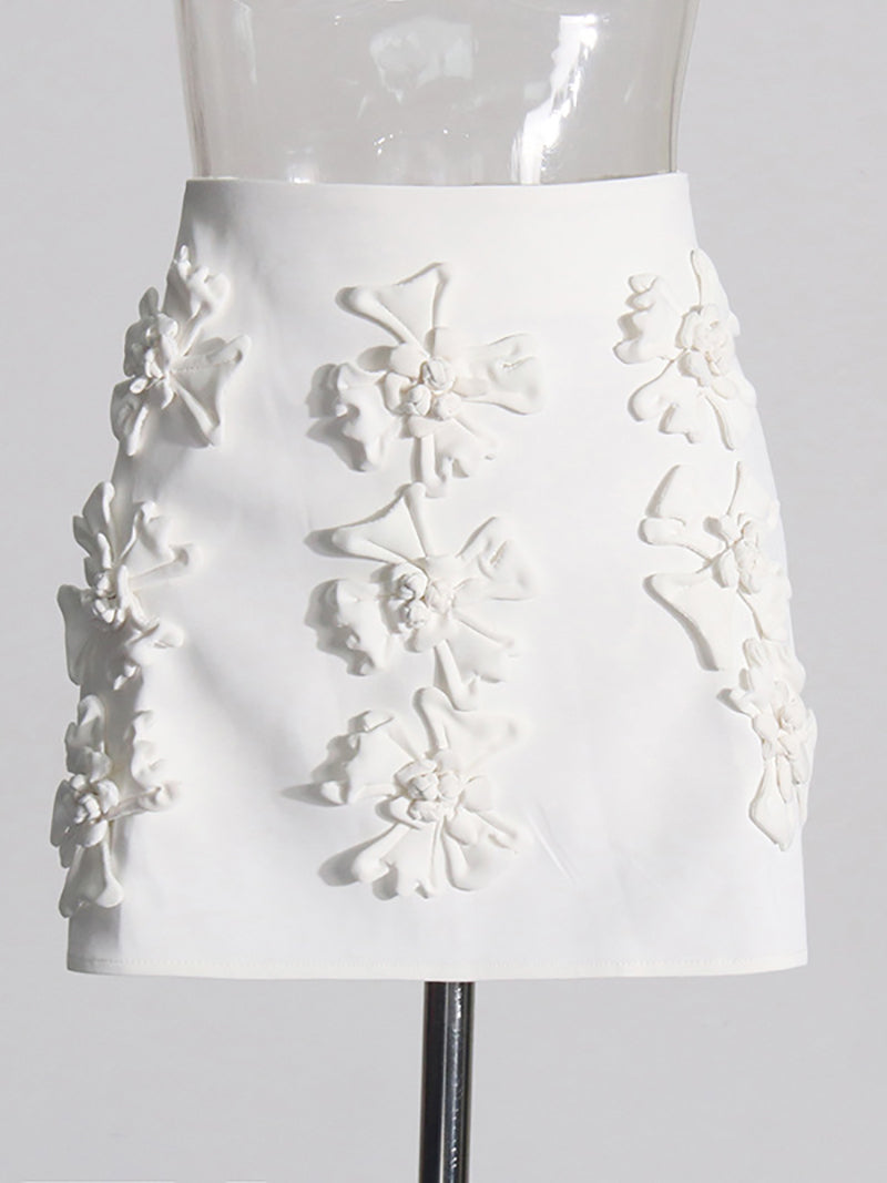 Solid Color Flower Mini Skirt